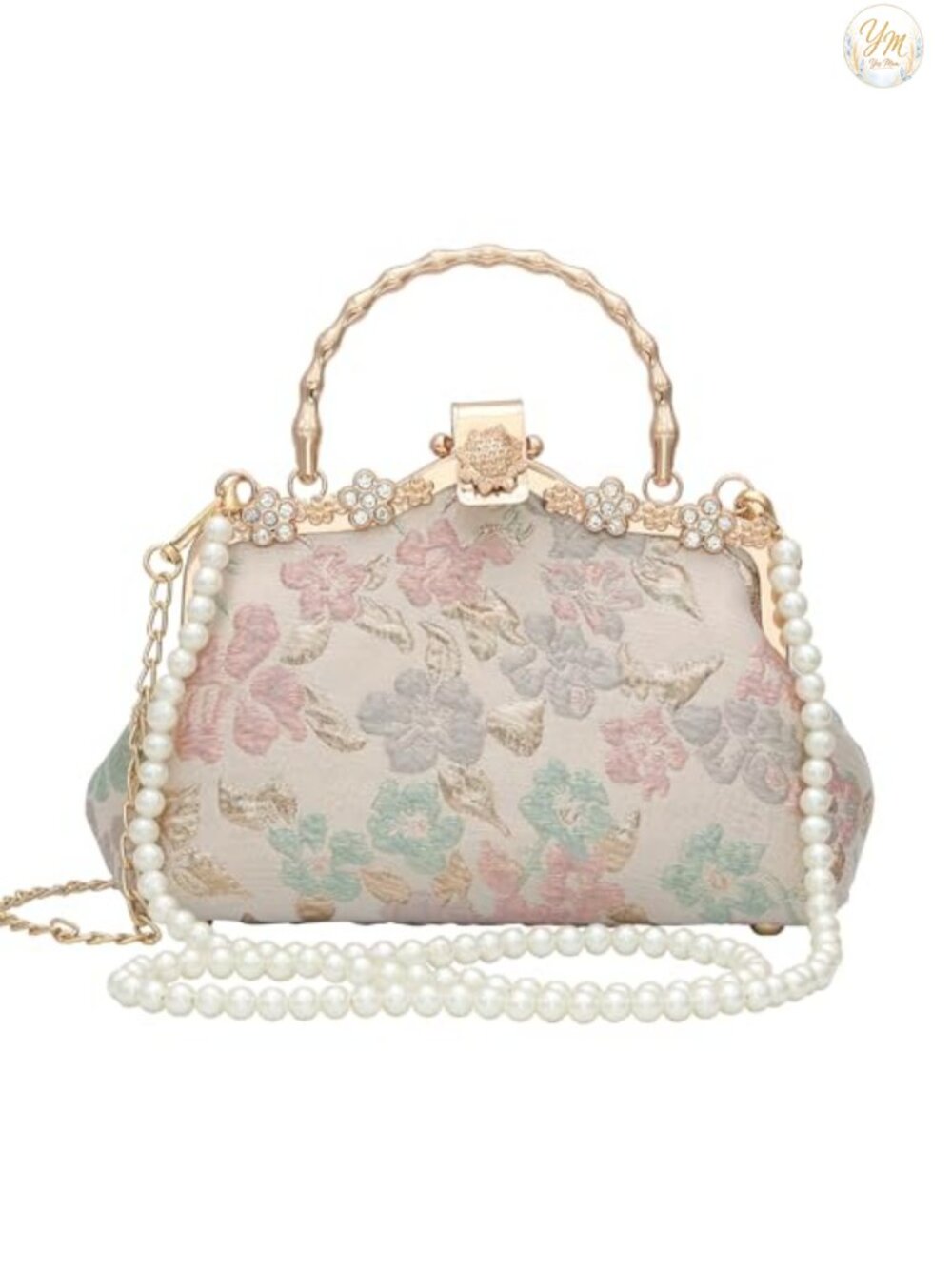 Women's Embroidered Jacquard Clutch Evening Bag with Shoulder Chain
